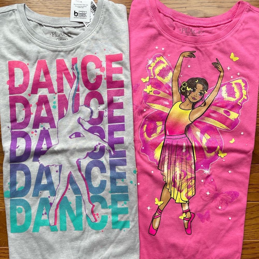 NEW! 2 Girls Graphic Tees (Size Small S 5/6) Ballerina Dance Tshirts Tees